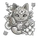 Kawaii comic lucky cat  with Cherry Blossom and magic sparkle tattoo design idea