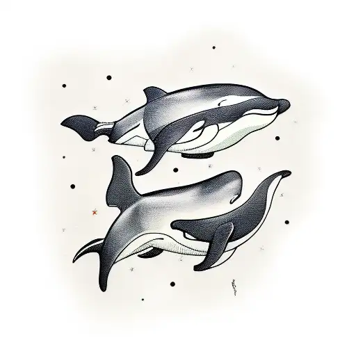 two orcas riding a bike  tattoo design idea