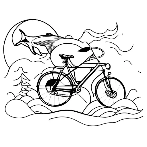 two orcas riding a bike  tattoo design idea