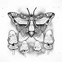 moth and mushrooms tattoo design idea