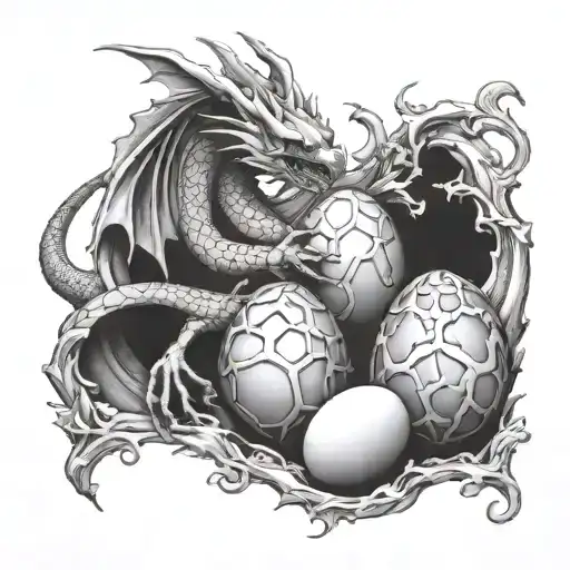 dragon nest, dragon eggs, bones, treasure tattoo design idea