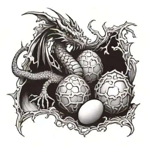 dragon nest, dragon eggs, bones, treasure tattoo design idea