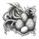 dragon nest, dragon eggs, bones, treasure tattoo design idea