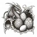 dragon nest, dragon eggs, bones, treasure tattoo design idea