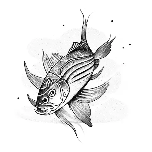 buds and fish tattoo design idea