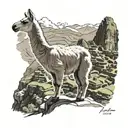 a llama on top of machu picchu mountains only tattoo design idea
