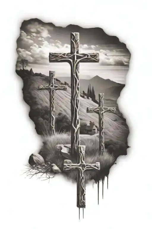 Three crosses on the hill tattoo design idea