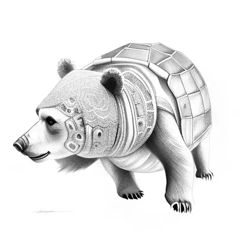 walking bear turtle hummingbird tattoo design idea