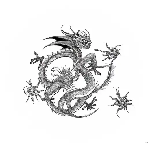 Dragon and spiders tattoo design idea