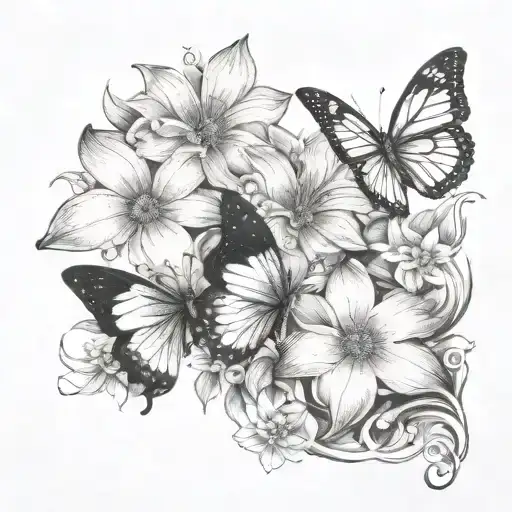 small quarter sleeve of three white butterflys with a vine of daisys  tattoo design idea