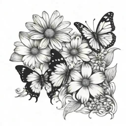 small quarter sleeve of three white butterflys daisys  tattoo design idea