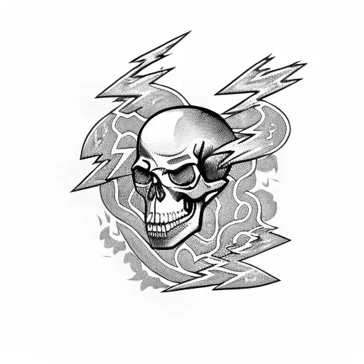 Blackwork "Skulls And Lightning Bolts Ww2 Style" Tattoo Idea BlackInk AI