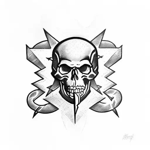 Blackwork "Skulls And Lightning Bolts Ww2 Style" Tattoo Idea BlackInk AI