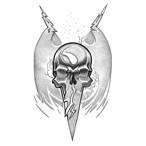 Blackwork "Skulls And Lightning Bolts Ww2 Style" Tattoo Idea BlackInk AI