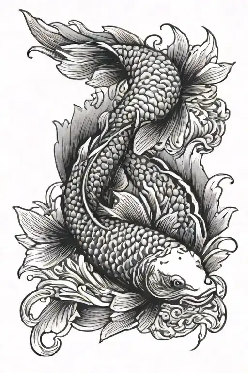two koi fish swimming together into the same direction tattoo design idea