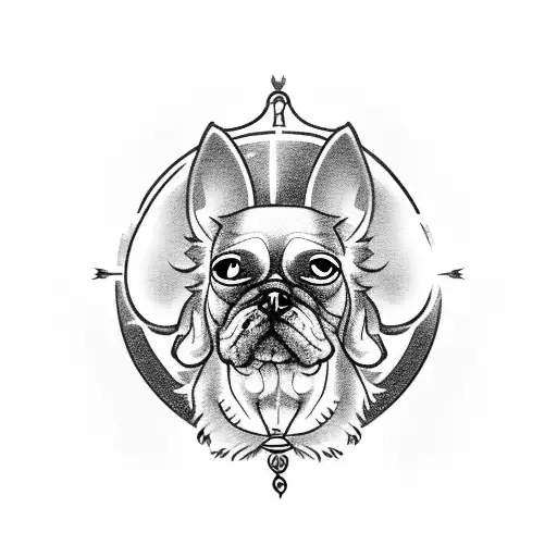 Dog with angel halo hanging from the ear tattoo design idea