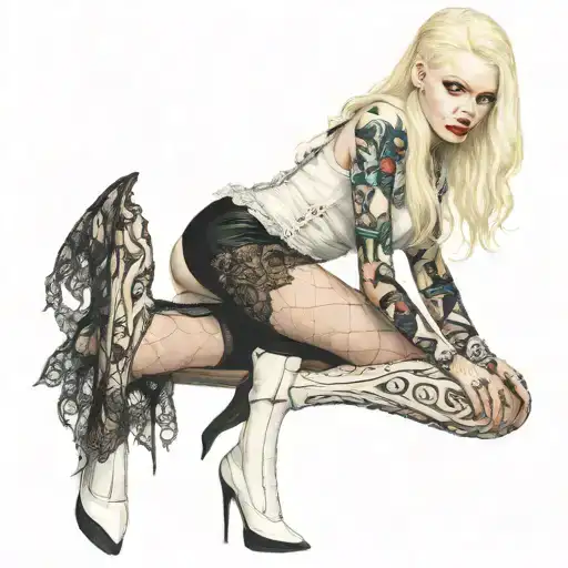 albino girl in minidress with thigh highs and lace gloves tattoo design idea
