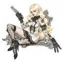 albino girl in minidress with thigh highs and lace gloves tattoo design idea