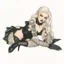 albino girl in minidress with thigh highs and lace gloves tattoo design idea