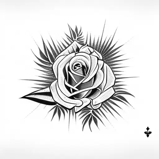 palm trees rose tattoo design idea