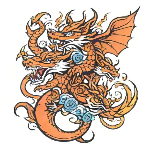 fox family fire breathing dragon tattoo design idea