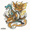 fox family fire breathing dragon tattoo design idea