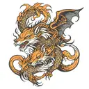 fox family fire breathing dragon tattoo design idea