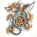 fox family fire breathing dragon tattoo design idea