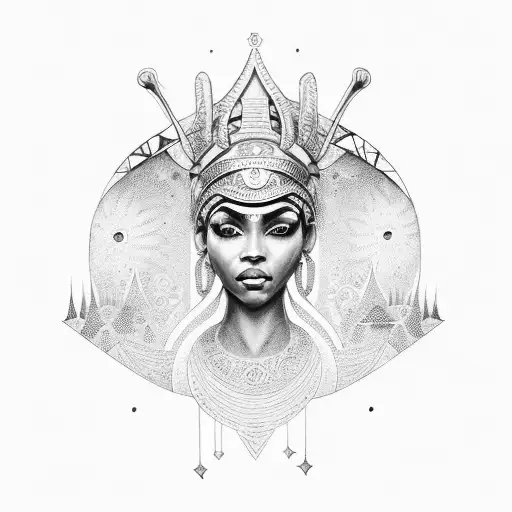 kemet queen with blue lilies  tattoo design idea