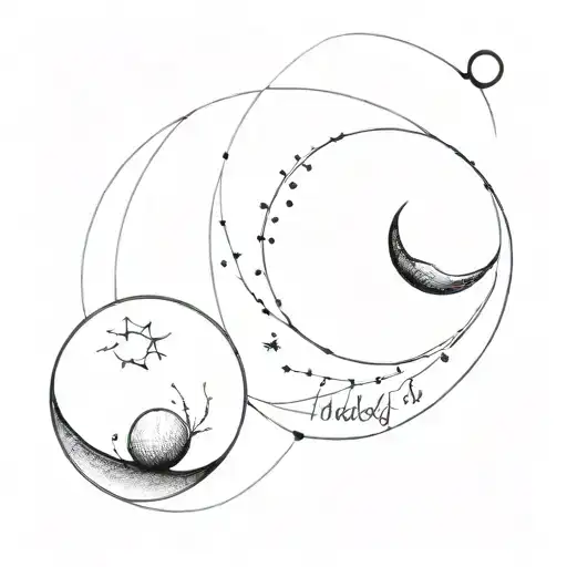 Spheres and a half moon with the quote ''Nobody said it was easy'' tattoo design idea
