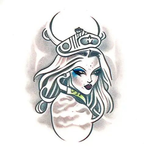 Dark goddess with animals  tattoo design idea