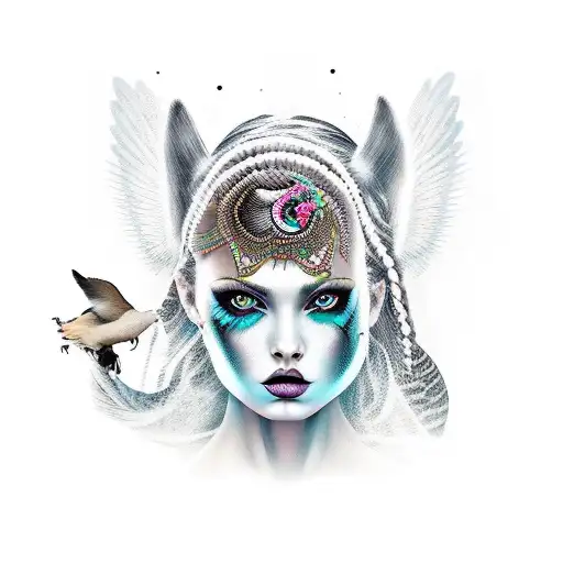 Dark goddess with animals  tattoo design idea