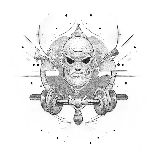 A dotwork tattoo of a strong motivational quote wrapped around gym equipment  tattoo design idea