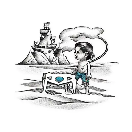 A playful scene of your children building sandcastles on the beach tattoo design idea