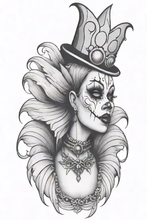 gothic clown woman dressed tattoo design idea