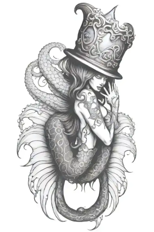 octopus holding mermaid tail tattoo design idea