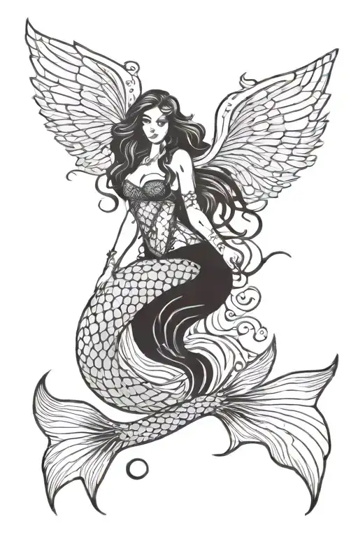 goth siren mermaid tattoo design idea