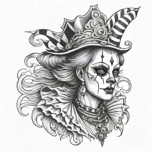 gothic clown woman tattoo design idea