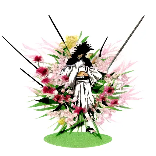 bleach sword and flower tattoo design idea