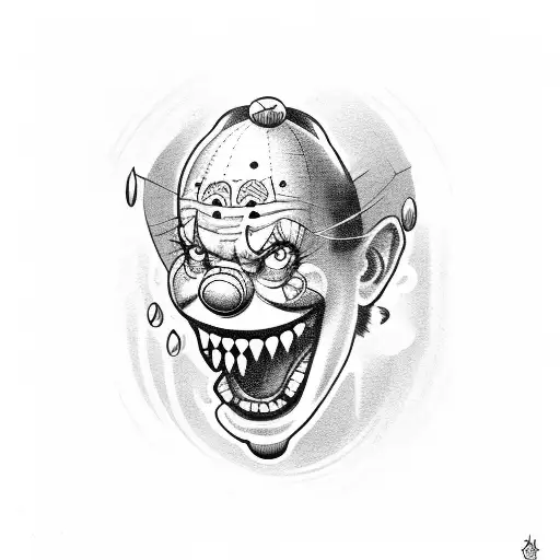 clown with an atomic bomb in mouth tattoo design idea