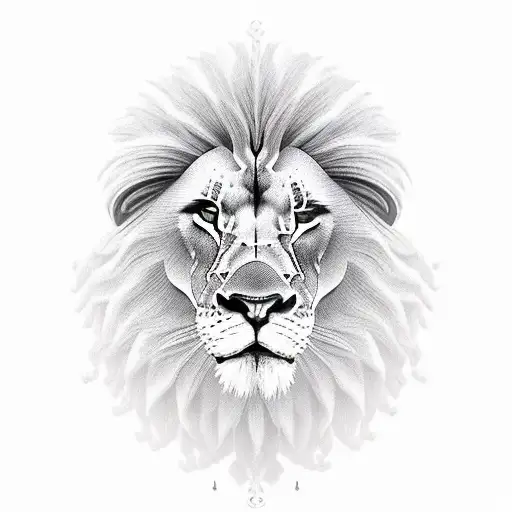 A realistic portrait of a lion wearing a football helmet, symbolizing strength and agility on the field tattoo design idea