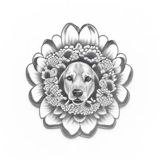 Paw Print with Chrysanthemums saying "Buddy 2010-2023" tattoo design idea