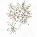 flower bouquet with chrysanthemum, daisies, aster, carnation and lily of the valley  tattoo design idea