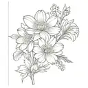 flower bouquet with chrysanthemum, daisies, aster, carnation and lily of the valley  tattoo design idea