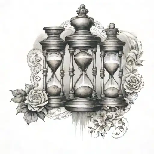 hour glass with 2 receptacles on each side at the top. The first one says Henri and the second Marie Jude.  tattoo design idea