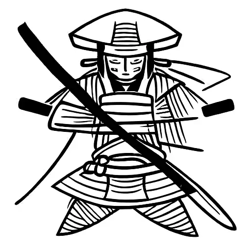 Ronin samurai warrior holding catana and wearing sensei hat tattoo design idea