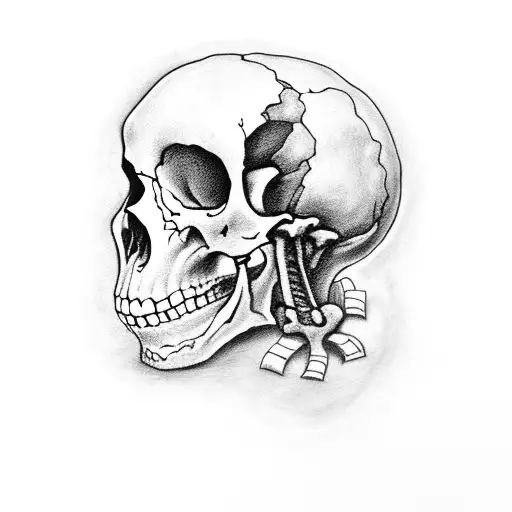 sad skeleton drowning in thoughts  tattoo design idea