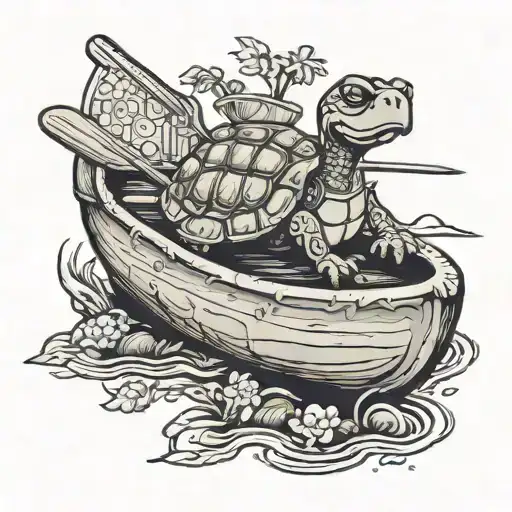 turtle paddling on a canoe tattoo design idea