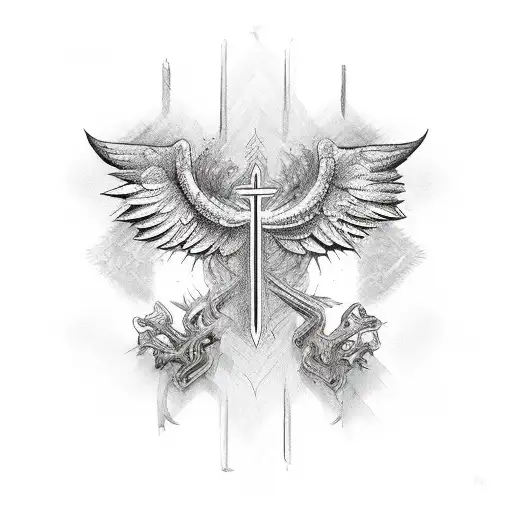 Cross with wings tattoo design idea