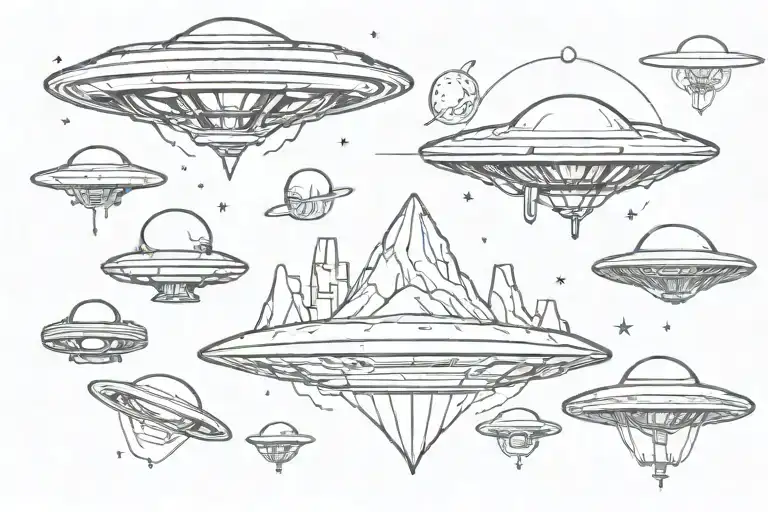 alien ufo space collage tattoo design idea